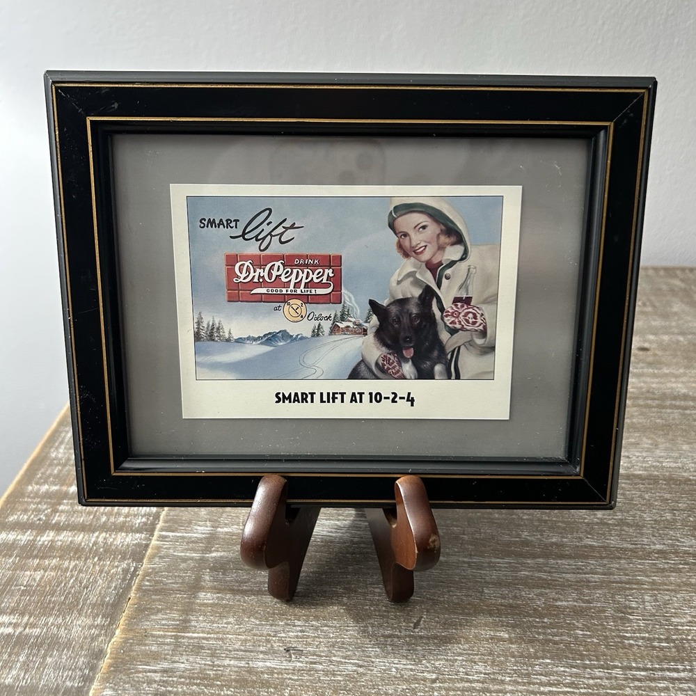 Vintage Framed Dr Pepper Ad "Smart Lift At 10-2-4" 1940's Lady & Dog 5x7